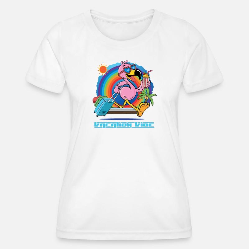 Summer Beach Vacation flamingo with Rainbow - Women's Functional T-Shirt - white