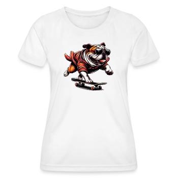 Englische Bulldogge Hund auf Skateboard - Frauen Funktions-T-Shirt - Weiß - Vorne - AI Model Female 172 dark (172cm)