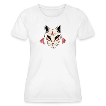 Masque de kitsune avec des pompons rouges - T-shirt sport Femme - blanc - Devant - AI Model Female 172 dark (172cm)