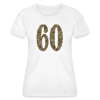 60e anniversaire - Numéro 60 Imprimé léopard - T-shirt sport Femme - blanc - Devant - AI Model Female 172 dark (172cm)