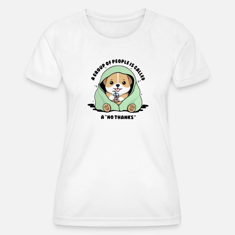 Minty Pup Under Blanket Sipping Drink - Women's Functional T-Shirt - white