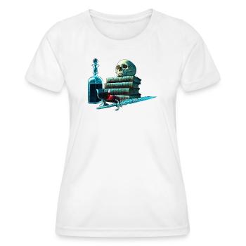 Bücher Design, Menschenschädel, Weinflasche - Frauen Funktions-T-Shirt - Weiß - Vorne - AI Model Female 172 dark (172cm)