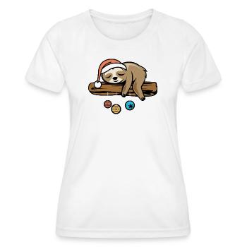 Sloth Santa Claus Xmas Tree Comic Cartoon - Women's Functional T-Shirt - white - Front - AI Model Female 172 dark (172cm)