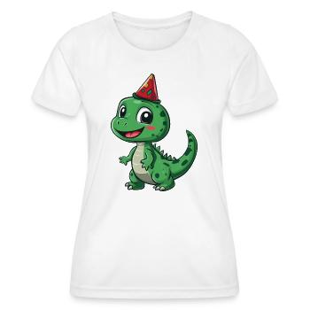 Dinosaure mignon avec chapeau de fête - Amusant et ludique - T-shirt sport Femme - blanc - Devant - AI Model Female 172 dark (172cm)
