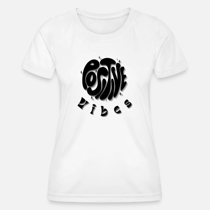 Abstract Grayscale Calligraphy - Positive Vibes - Women's Functional T-Shirt - white