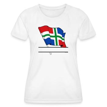 Flagge Groningen Text Banner - Frauen Funktions-T-Shirt - Weiß - Vorne - AI Model Female 172 dark (172cm)
