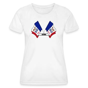 Two flags text IOWA - Women's Functional T-Shirt - white - Front - AI Model Female 172 dark (172cm)