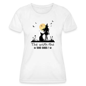 Qui va avec le chien ! - T-shirt sport Femme - blanc - Devant - AI Model Female 172 dark (172cm)