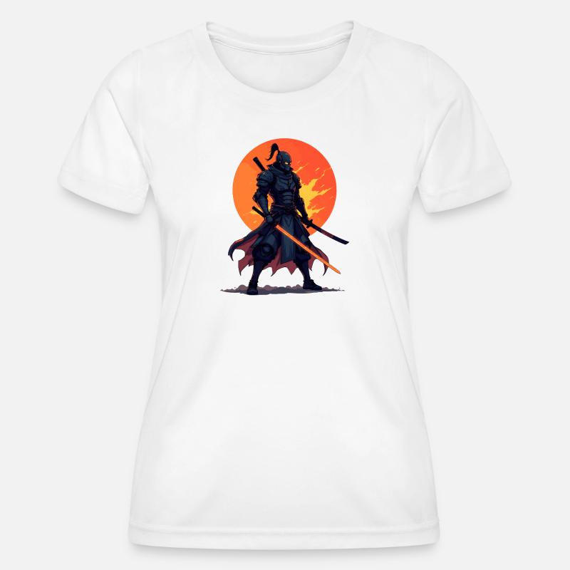 Dark Ninja Warrior with Fiery Blade - Women's Functional T-Shirt - white