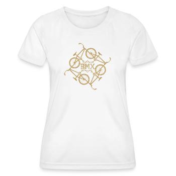 Motif d’orbite BMX doré - T-shirt sport Femme - blanc - Devant - AI Model Female 172 dark (172cm)