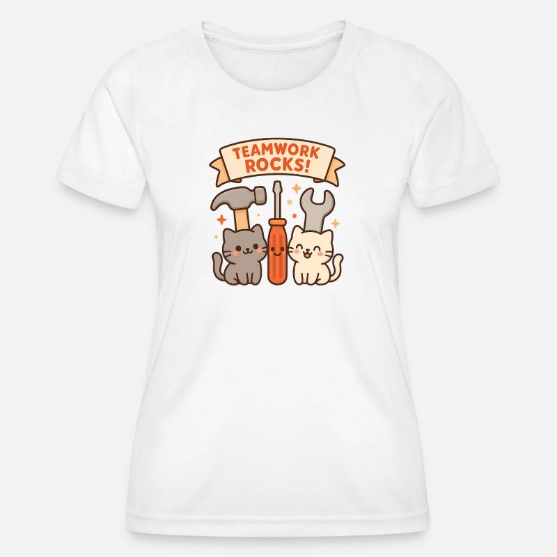 Teamwork Rocks – Cute Cats with Tools - Women's Functional T-Shirt - white