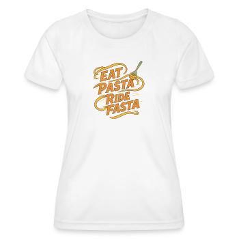 Eat Pasta Ride Fasta – Lustiges Fahrrad-Zitat - Frauen Funktions-T-Shirt - Weiß - Vorne - AI Model Female 172 dark (172cm)