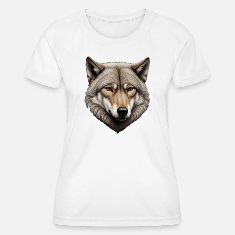 Majestic Wolf Head Illustration - Women's Functional T-Shirt - white