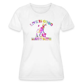 Katze Life Is Good - Frauen Funktions-T-Shirt - Weiß - Vorne - AI Model Female 172 dark (172cm)