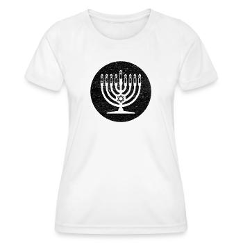 Chanukka Menora Kerzenständer in schwarzem Kreis - Frauen Funktions-T-Shirt - Weiß - Vorne - AI Model Female 172 dark (172cm)