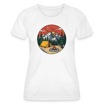 Ökologischer Campingplatz in den Bergen - Frauen Funktions-T-Shirt - Weiß - Vorne - AI Model Female 172 dark (172cm)