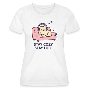 Lofi Cat Hoodie – Stay Cozy Stay Lofi Vibes - Frauen Funktions-T-Shirt - Weiß - Vorne - AI Model Female 172 dark (172cm)