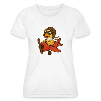 Canard d’aventure en costume de pilote - T-shirt sport Femme - blanc - Devant - AI Model Female 172 dark (172cm)