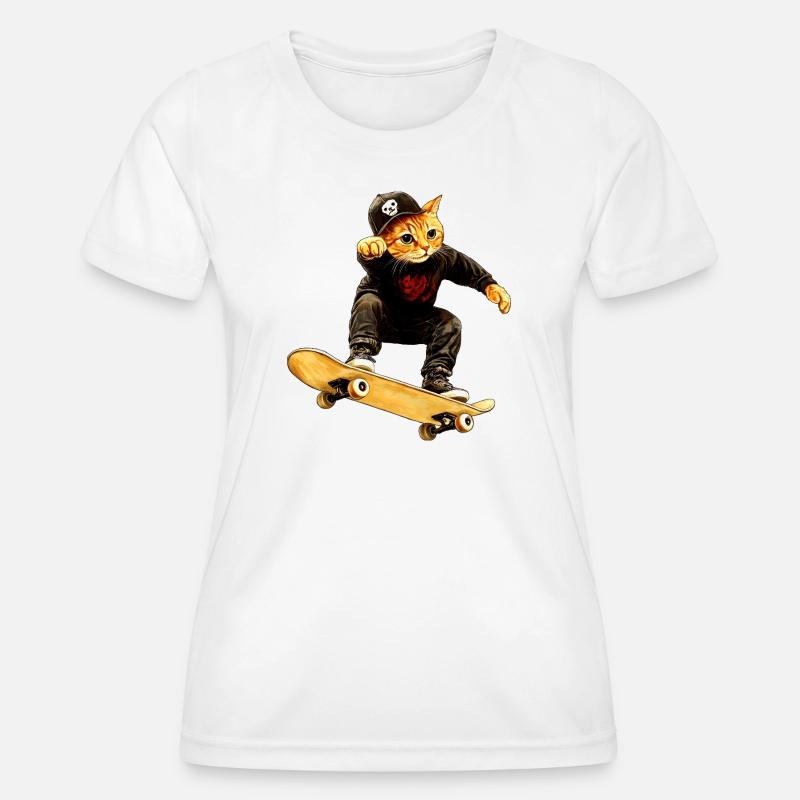 Cat Skateboarder / Skater Cat - Women's Functional T-Shirt - white