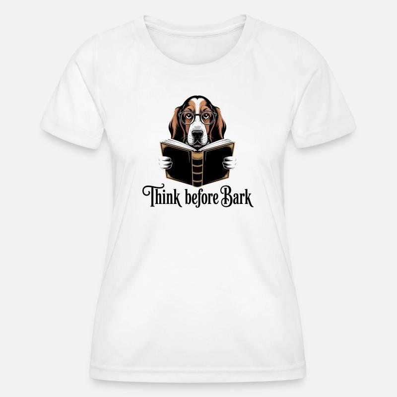 Smart Dog Reading Book Design - Women's Functional T-Shirt - white