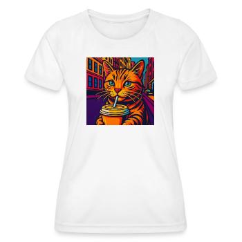 Lebhafte Stadtkatze mit Getränk, liebe Katzen - Frauen Funktions-T-Shirt - Weiß - Vorne - AI Model Female 172 dark (172cm)