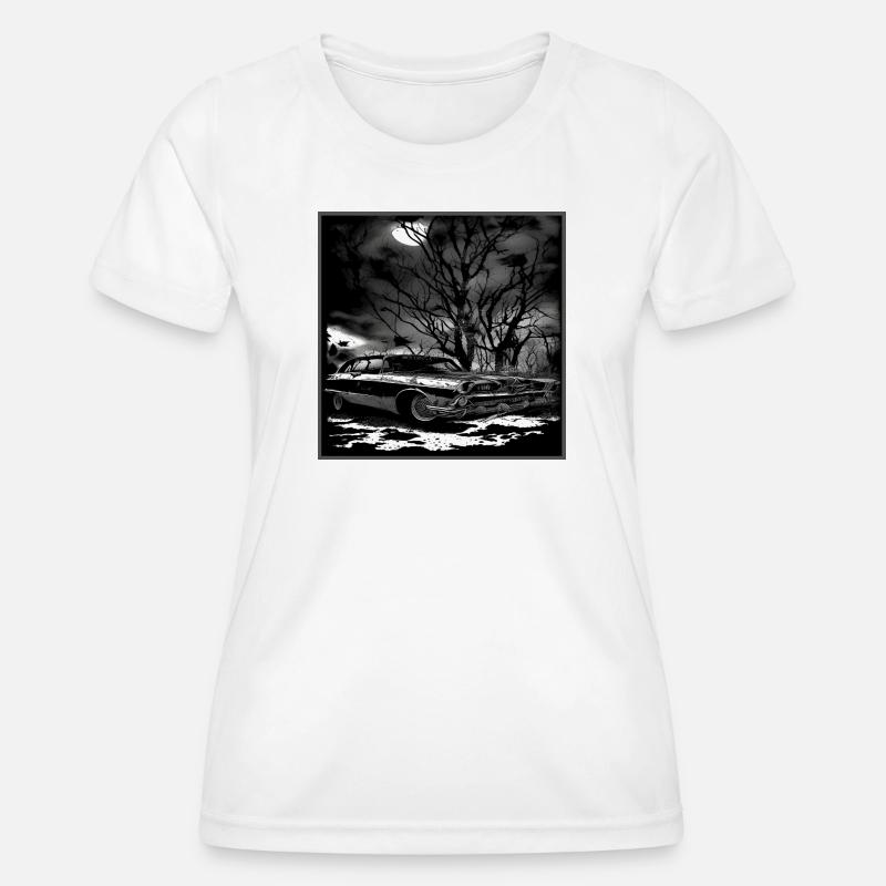 Vintage Classic Car Under Haunted Tree - Women's Functional T-Shirt - white
