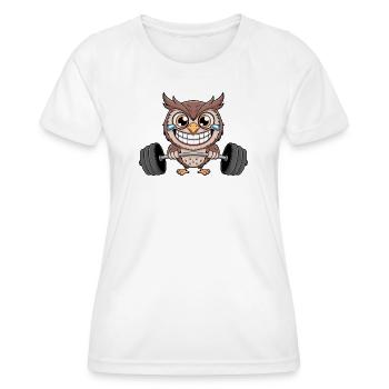 Starke Eule mit Hantel Fitness Gewichtheber - Frauen Funktions-T-Shirt - Weiß - Vorne - AI Model Female 172 dark (172cm)