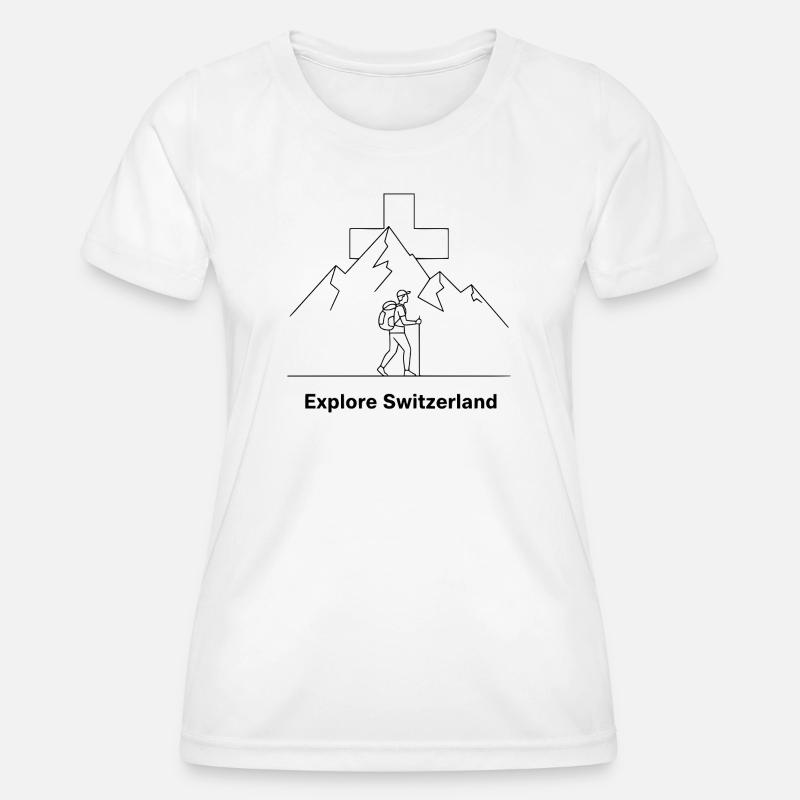 Explore Switzerland Hiking Motif - Women's Functional T-Shirt - white