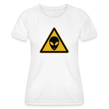 Warning sign alien motif - Women's Functional T-Shirt - white - Front - AI Model Female 172 dark (172cm)