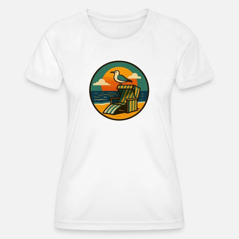 Beach chair design with seagull - Women's Functional T-Shirt - white