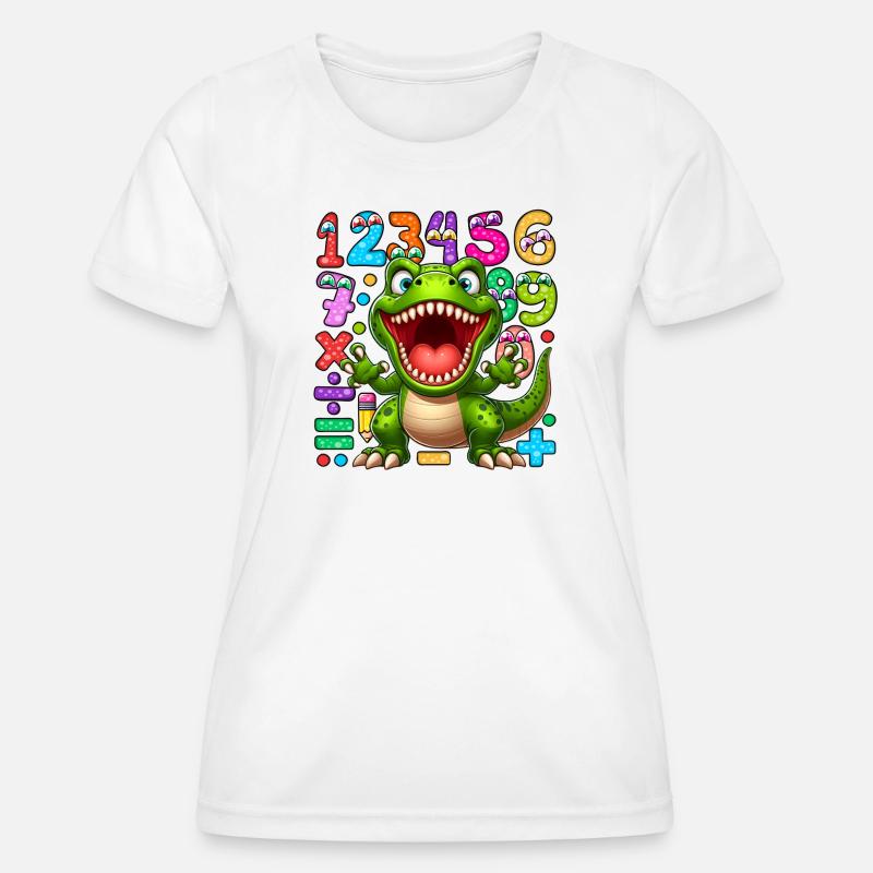 Number Playful Dinosaur and Number Pattern Design - Women's Functional T-Shirt - white