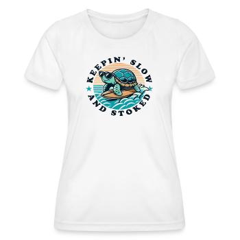 La tortue surfeuse reste lente et enthousiaste - T-shirt sport Femme - blanc - Devant - AI Model Female 172 dark (172cm)