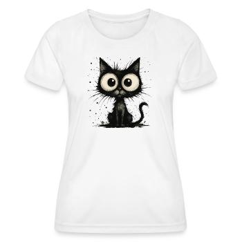 Funny black cat with big eyes – splash - Women's Functional T-Shirt - white - Front - AI Model Female 172 dark (172cm)