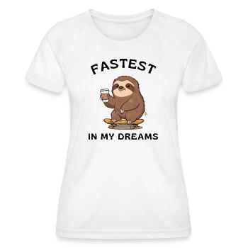 Sloth Skateboard Coffee – Le plus rapide de mes rêves - T-shirt sport Femme - blanc - Devant - AI Model Female 172 dark (172cm)