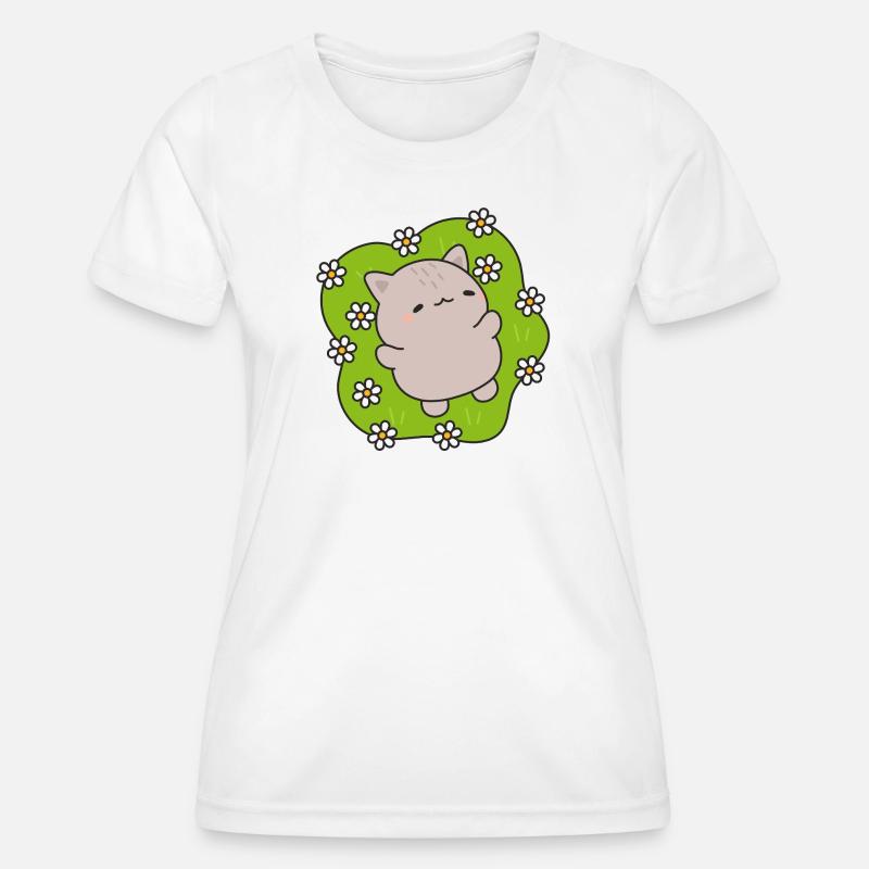 Cute cat dancing among flowers - Women's Functional T-Shirt - white