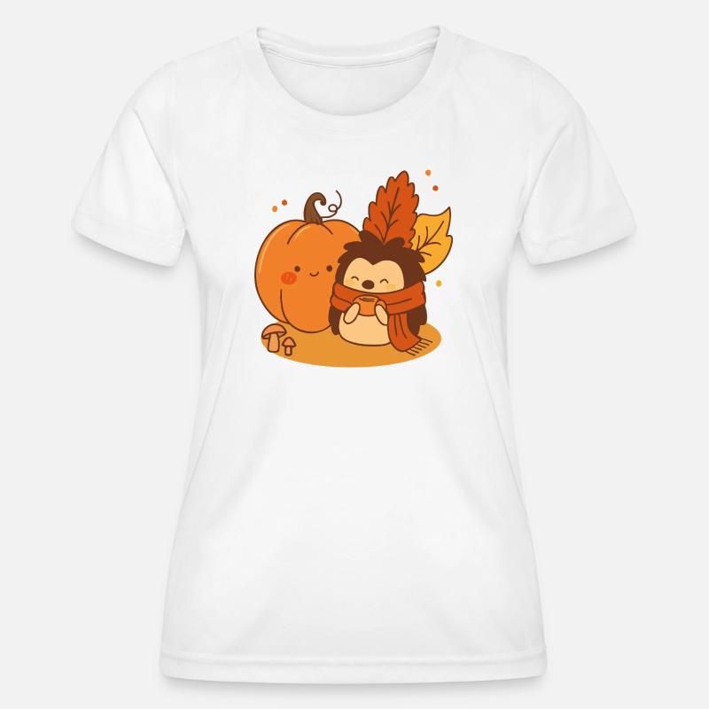 Autumn Snuggles – Hedgehog & Pumpkin Cuties - Women's Functional T-Shirt - white