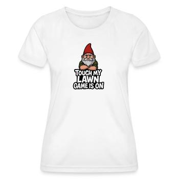 Nain de jardin menaçant toucher pelouse - T-shirt sport Femme - blanc - Devant - AI Model Female 172 dark (172cm)