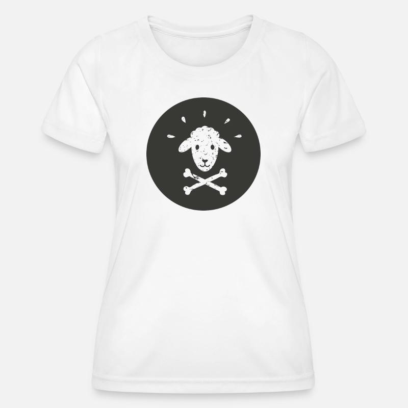 Jolly Roger Pirate Sheep on Black Circle - Women's Functional T-Shirt - white