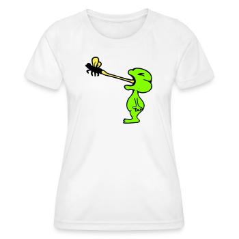 Frosch fängt Fliege Zunge Mücke essen hunger Kröte - Frauen Funktions-T-Shirt - Weiß - Vorne - AI Model Female 172 dark (172cm)