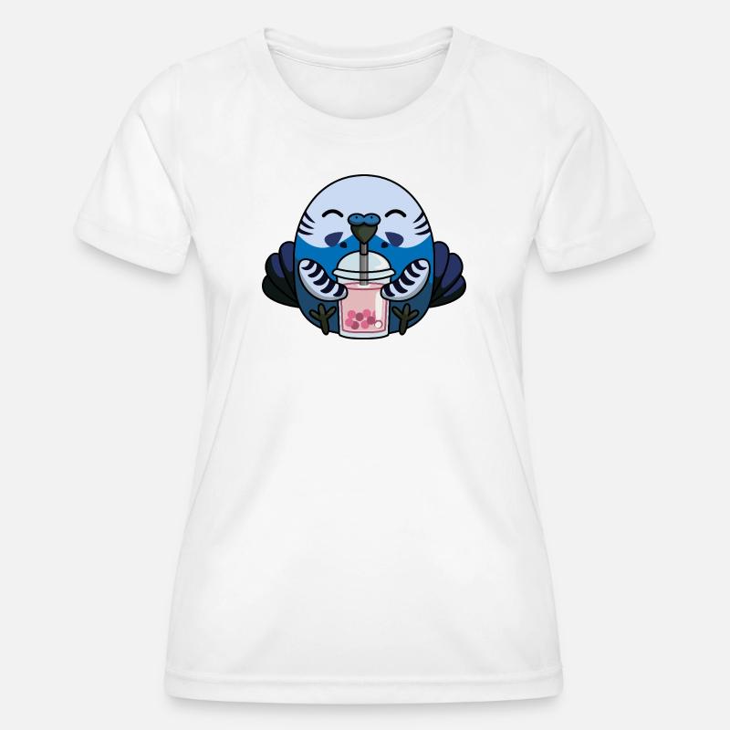 Blue Budgie Bird with Bubble Tea - Women's Functional T-Shirt - white