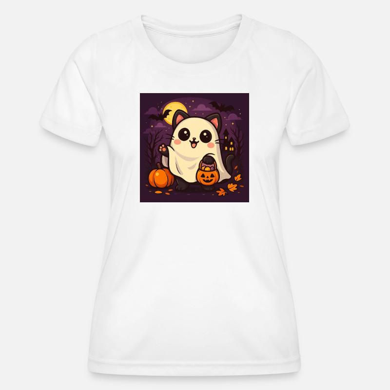 Cuddly Halloween Ghost Cat - Women's Functional T-Shirt - white