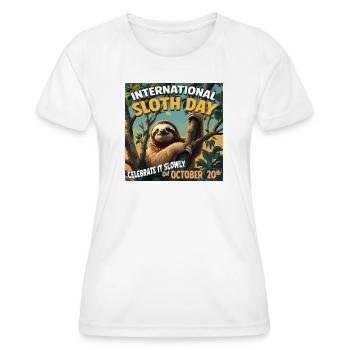 20. Oktober – Internationaler Tag des Faultiers - Frauen Funktions-T-Shirt - Weiß - Vorne - AI Model Female 172 dark (172cm)