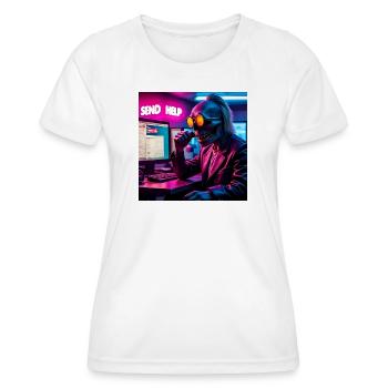 Cyberpunk Neon-Skull Hacker Send Help Design - Frauen Funktions-T-Shirt - Weiß - Vorne - AI Model Female 172 dark (172cm)