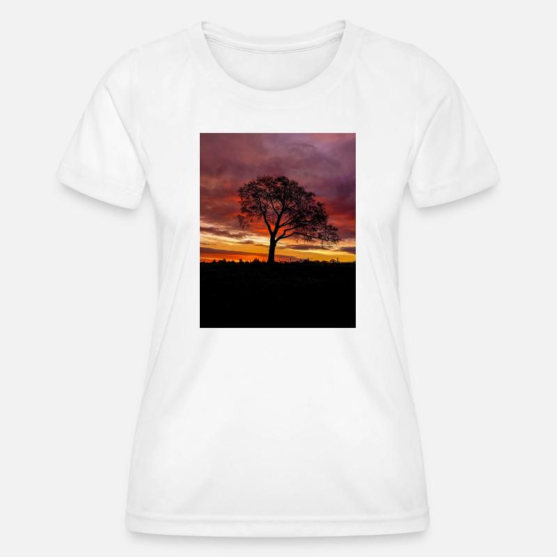 Colourful Sunrise Sky lonely Tree silhouette - Women's Functional T-Shirt - white
