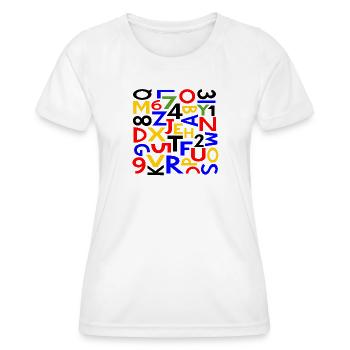 Chiffres et lettres par Cean - T-shirt sport Femme - blanc - Devant - AI Model Female 172 dark (172cm)