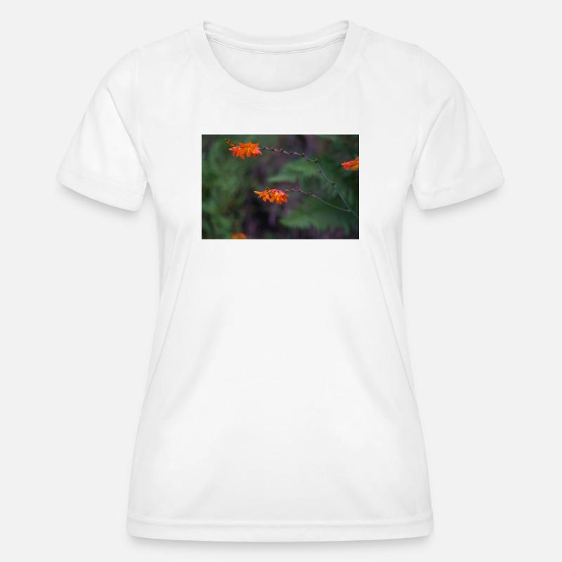 Orange Bloom on Arching Stem - Women's Functional T-Shirt - white
