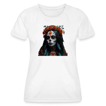 Sugar Skull Floral Dia Muerto - Women's Functional T-Shirt - white - Front - AI Model Female 172 dark (172cm)
