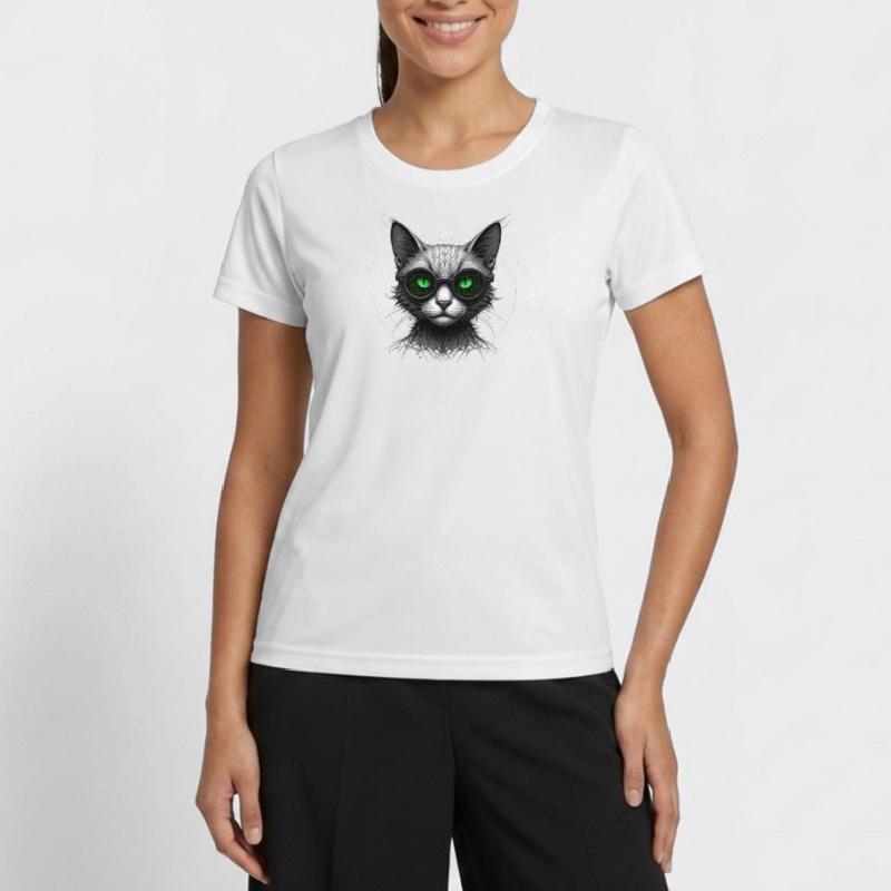 Green Eyes Computer Coder Geek Cat Women's Functional T-Shirt