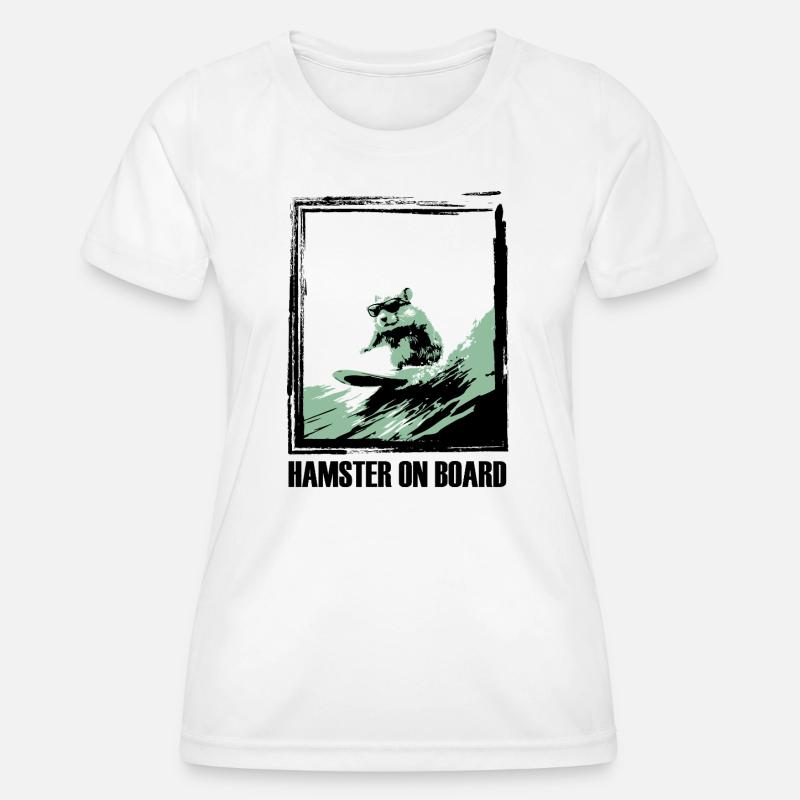 Hamster on surfboard - Women's Functional T-Shirt - white