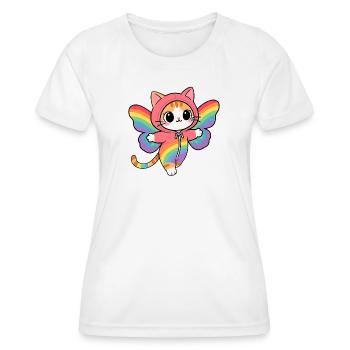Cat Butterfly with Rainbow Wings Hoodie - Women's Functional T-Shirt - white - Front - AI Model Female 172 dark (172cm)